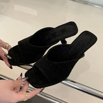 Xajzpa Summer Fashion Square Toe Women Slippers Fashion Thin Low Heels Slide Shoes Elegant Party Dress Zapatos De Mujer